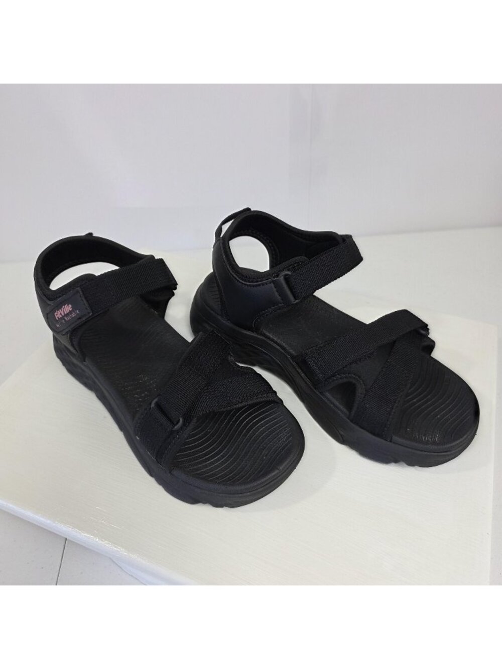 FitVille Sandals Womens Size 9W Black Machine Washable Strappy Comfort Shoes